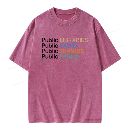 Pagewings Public Libraries Radio Transit Parks Unisex Washed T-shirt