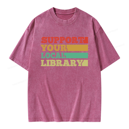 Pagewings Support Your Local Library Unisex Washed T-shirt