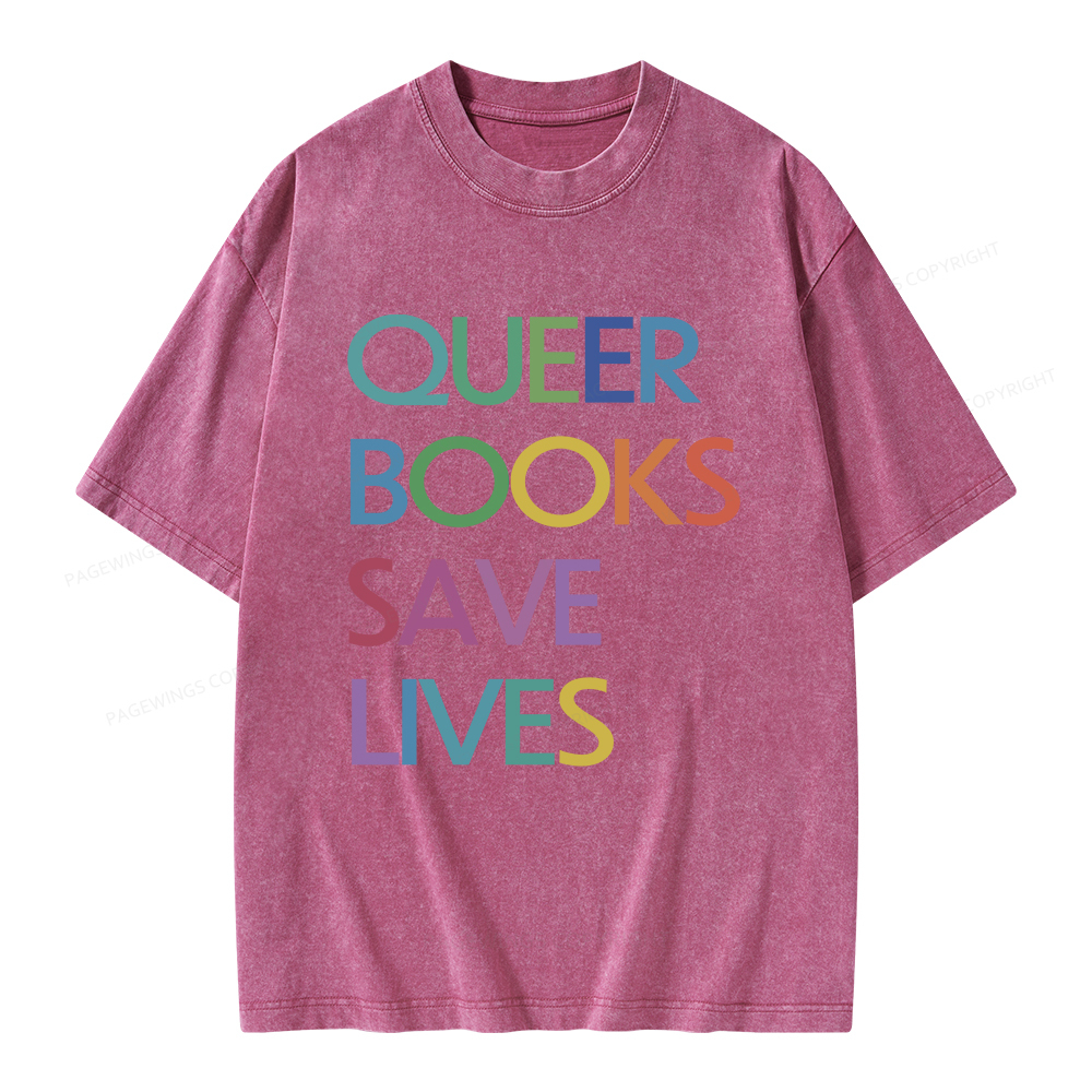 Pagewings Queer Books Save Lives Unisex Washed T-shirt