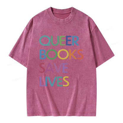 Pagewings Queer Books Save Lives Unisex Washed T-shirt