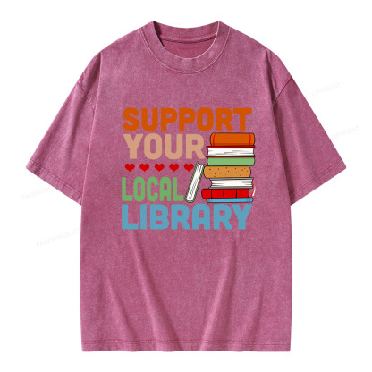 Pagewings Support Your Local Library Unisex Washed T-shirt