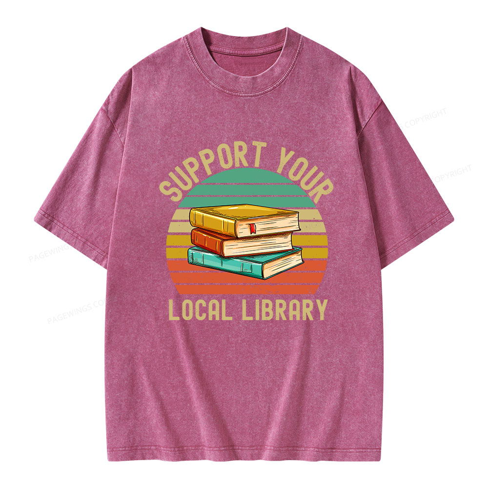 Pagewings Support Your Local Library  Unisex Washed T-shirt