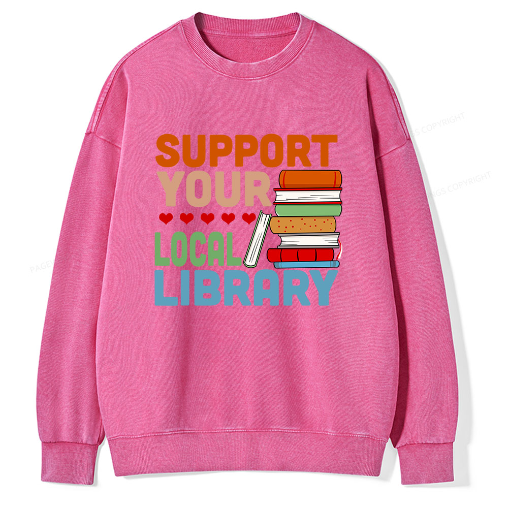 Pagewings Support Your Local Library Unisex Washed Sweatshirt