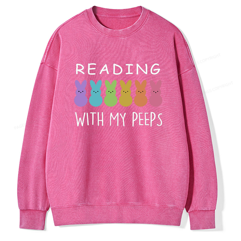 Pagewings Reading With My Peeps Unisex Washed Sweatshirt