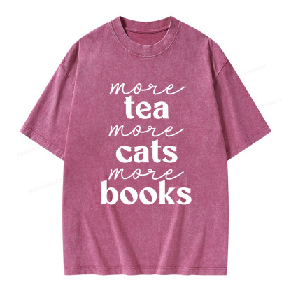 Pagewings More Tea More Cats More Books Unisex Washed T-shirt