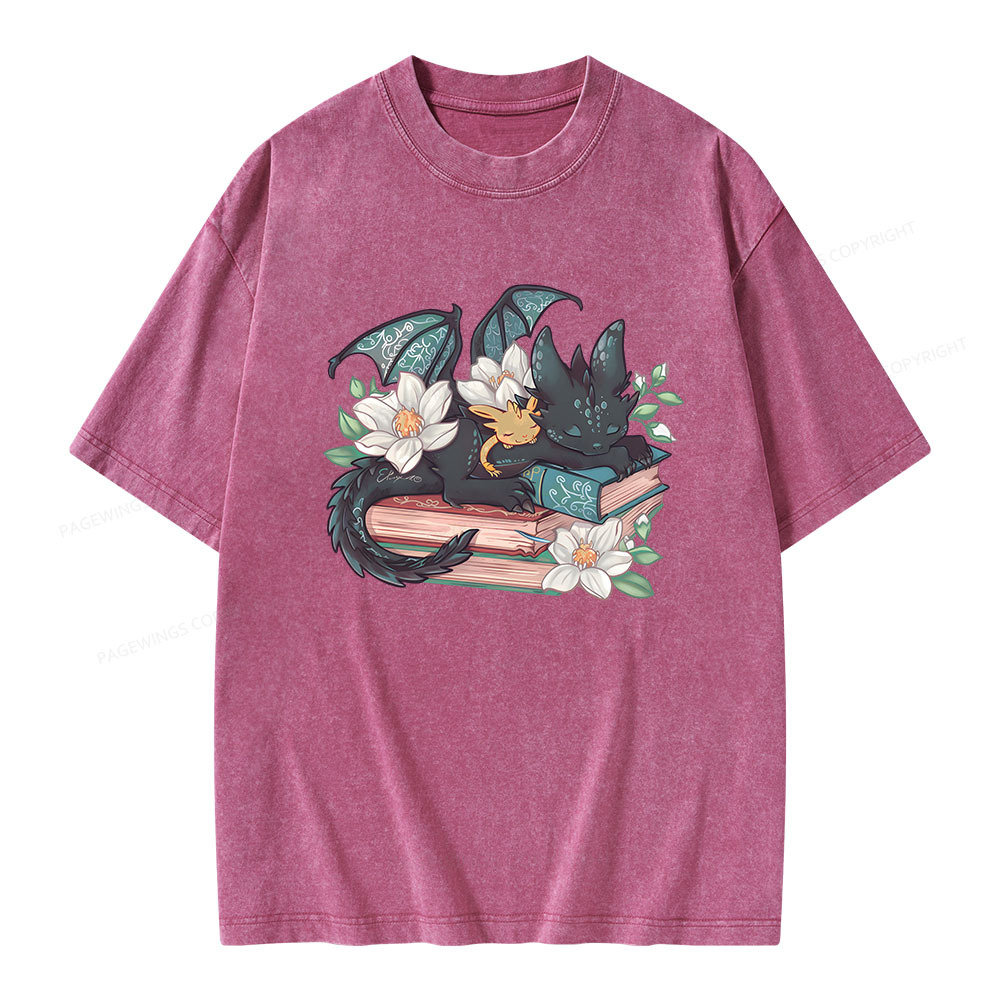 Pagewings Fantasy Book Dragon Unisex Washed T-shirt