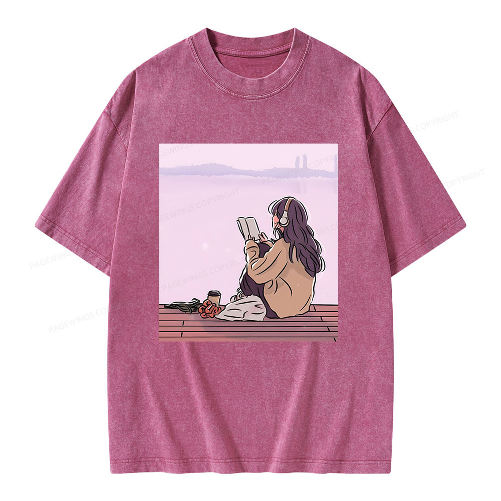 Pagewings A Girl Who Loves To Read Unisex Washed T-shirt