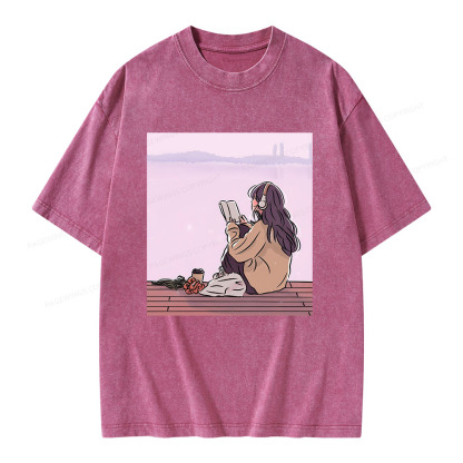Pagewings A Girl Who Loves To Read Unisex Washed T-shirt