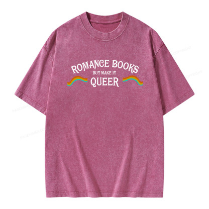 Pagewings Romance Books But Make It Queer Unisex Washed T-shirt