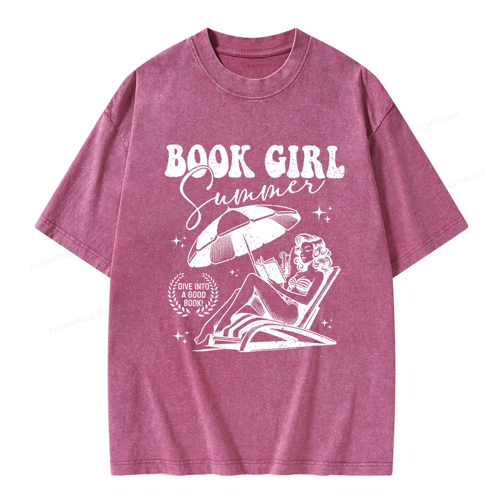 Pagewings Book Girl Summer Unisex Washed T-shirt