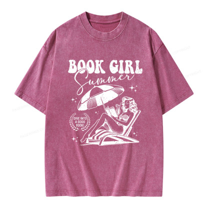Pagewings Book Girl Summer Unisex Washed T-shirt