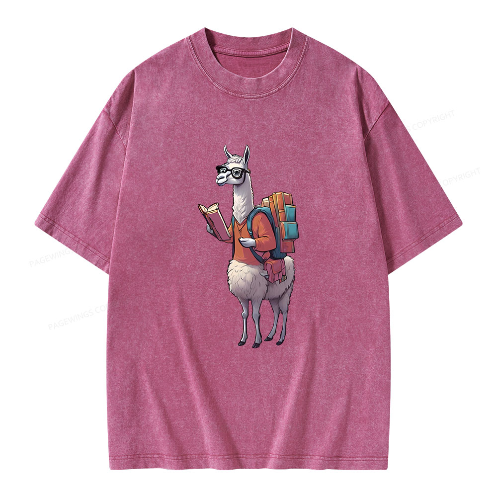 Pagewings Librarian Llama Unisex Washed T-shirt