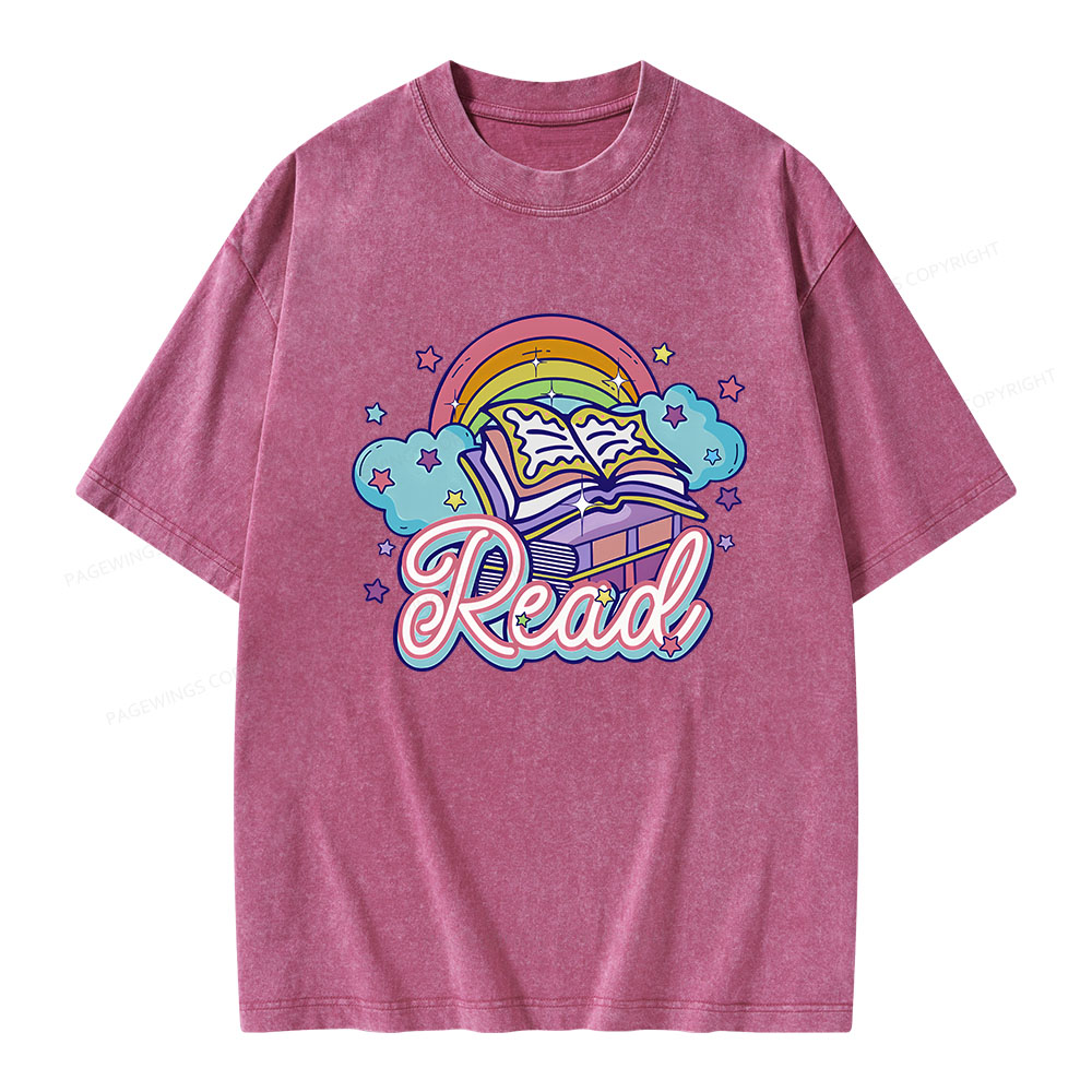 Pagewings Rainbow Book Lover Unisex Washed T-shirt
