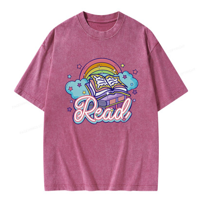 Pagewings Rainbow Book Lover Unisex Washed T-shirt