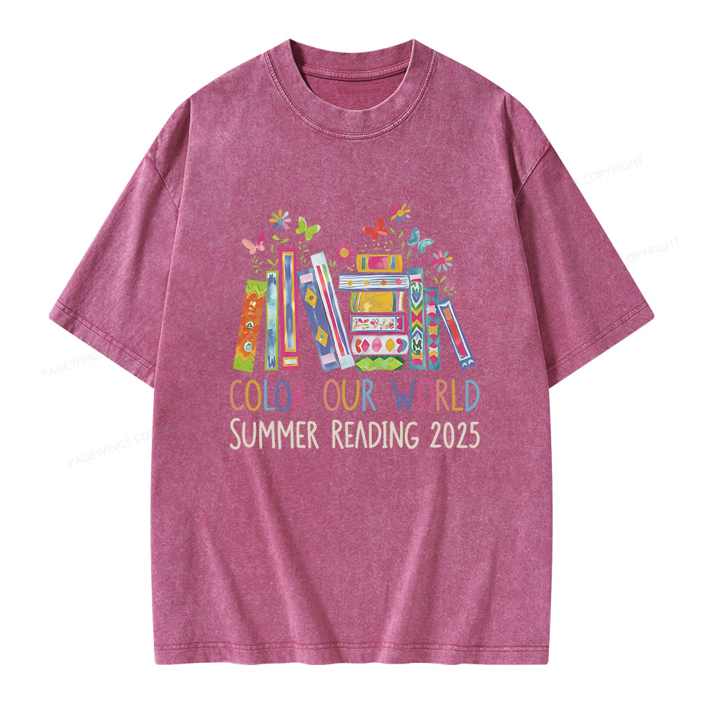 Pagewings Color Our World Summer Reading 2025 Unisex Washed T-shirt