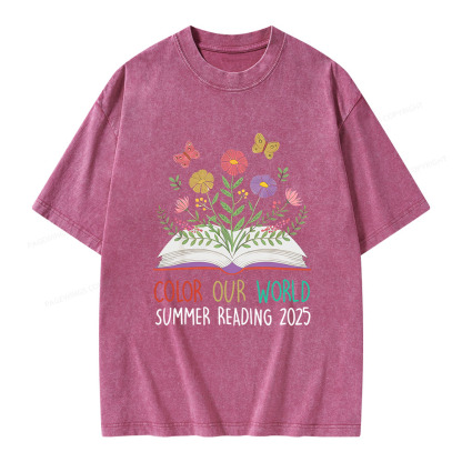 Pagewings Color Our World Summer Reading 2025 Unisex Washed T-shirt