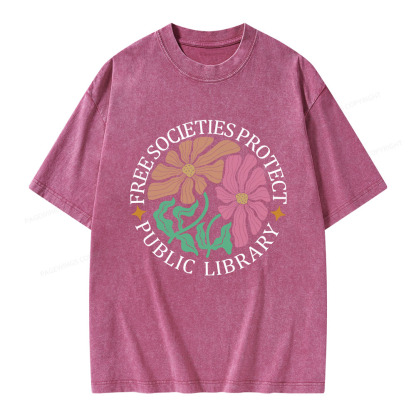 Pagewings Free Societies Protect Public Library Unisex Washed T-shirt