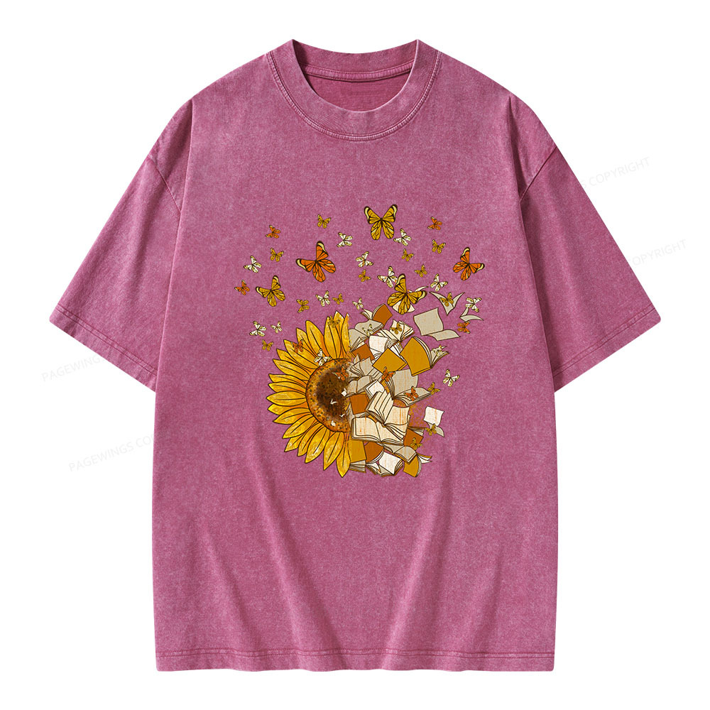 PagewingsSunflower And Book Harmony Unisex Washed T-shirt