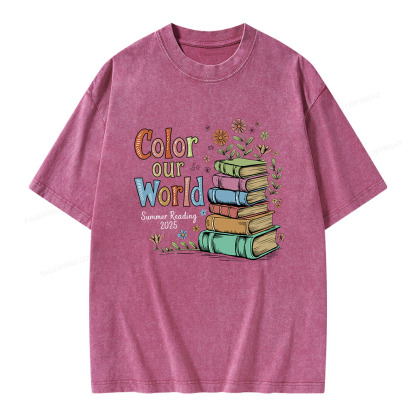 Pagewings Color Our World Summer Reading Unisex Washed T-shirt