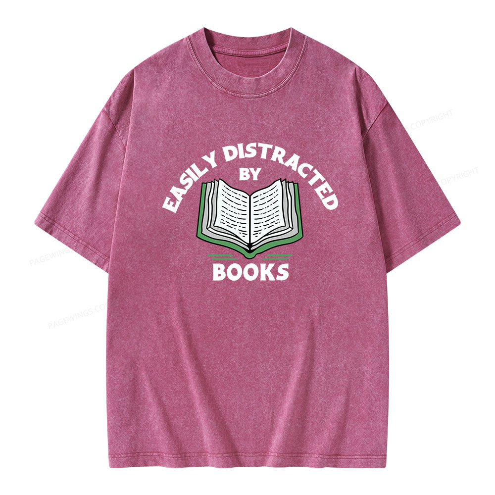 Pagewings Easily Distracted By Books  Unisex Washed T-shirt