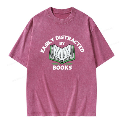 Pagewings Easily Distracted By Books  Unisex Washed T-shirt