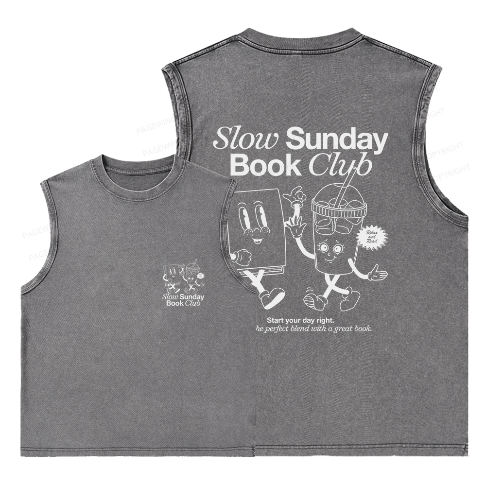 Pagewings Slow Sunday Book Club Unisex Washed Tank Top