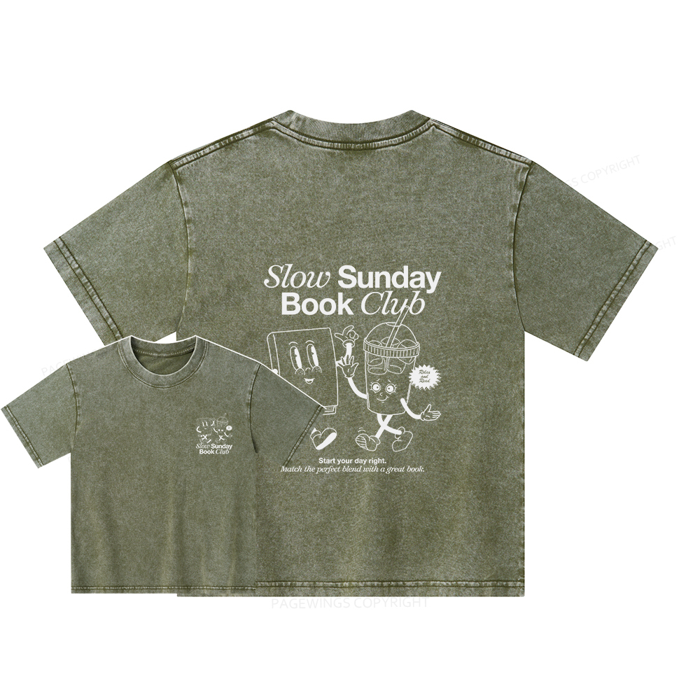 Pagewings Slow Sunday Book Club Unisex Kids Washed T-shirt