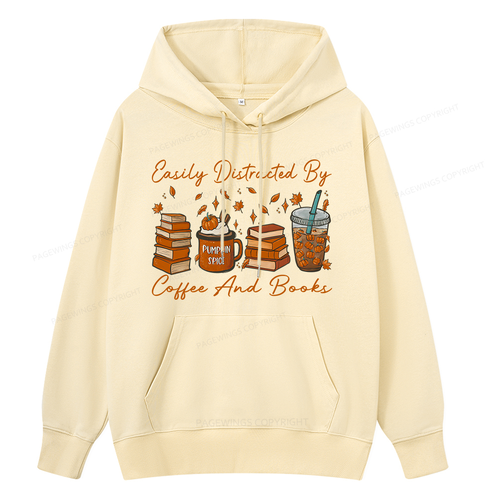Pagewings Easily Distracted By Coffee And Books Unisex Classic Hoodie