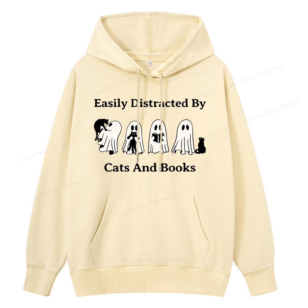 Pagewings Easily Distracted By Cats And Books Unisex Classic Hoodie