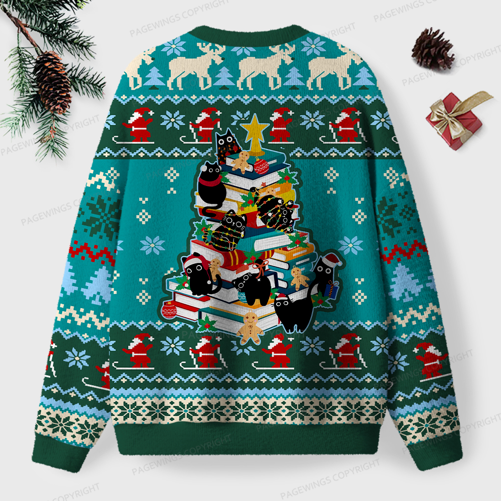 Pagewings Christmas Cat Unisex Ugly Knit Sweatshirt
