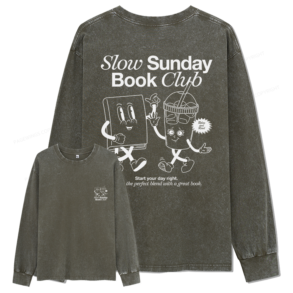 Pagewings Slow Sunday Book Club Unisex Washed Long Sleeve T-shirt
