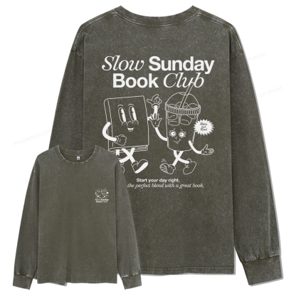 Pagewings Slow Sunday Book Club Unisex Washed Long Sleeve T-shirt