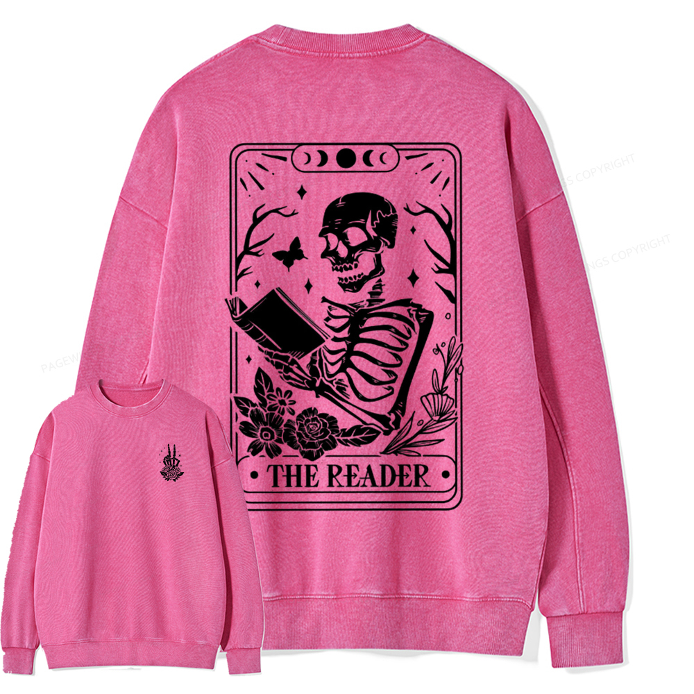 Pagewings The Reader Tarot Card Front And Back Printing Shirt Unisex Washed Sweatshirt