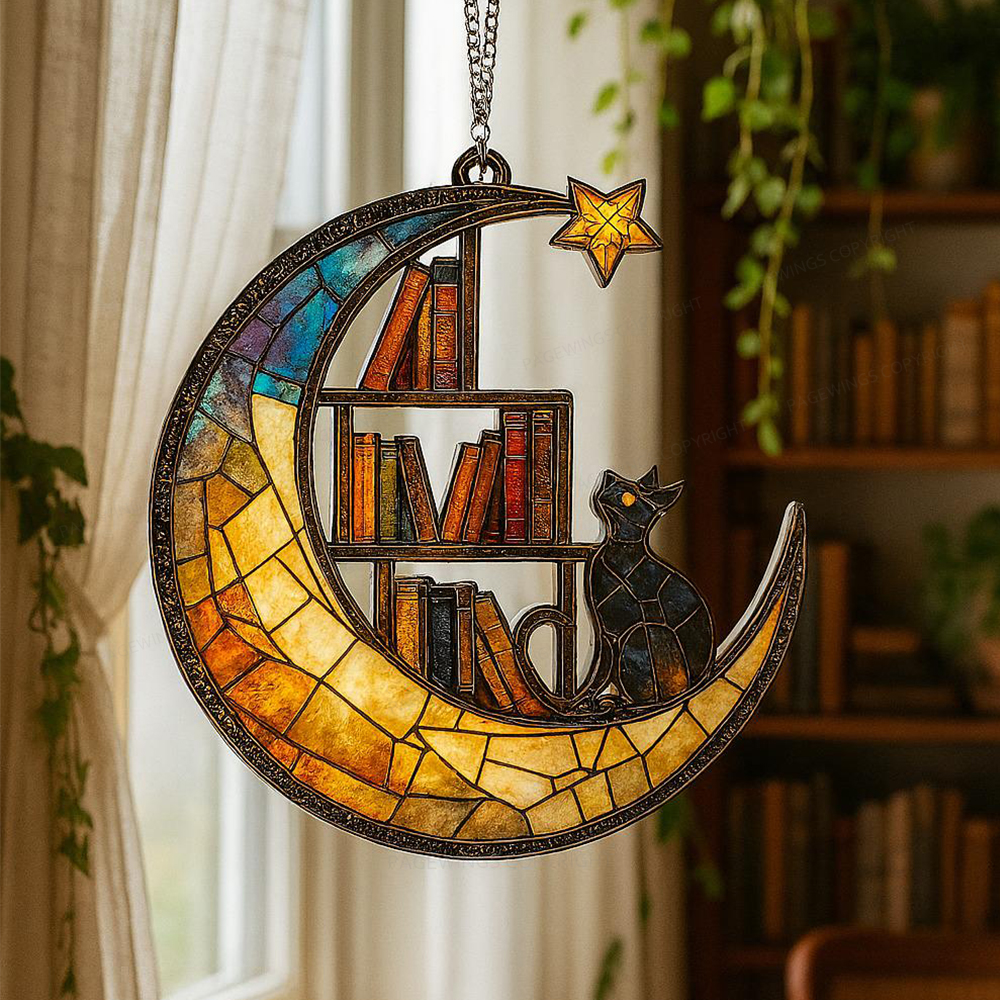 Pagewings Library Moon Cat Book Ornament