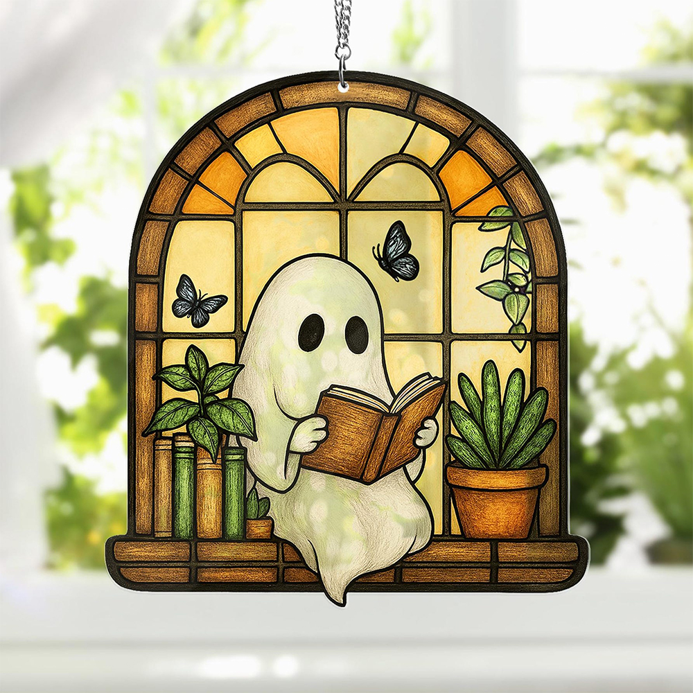 Pagewings Ghost Reading Book Suncatcher Ornament