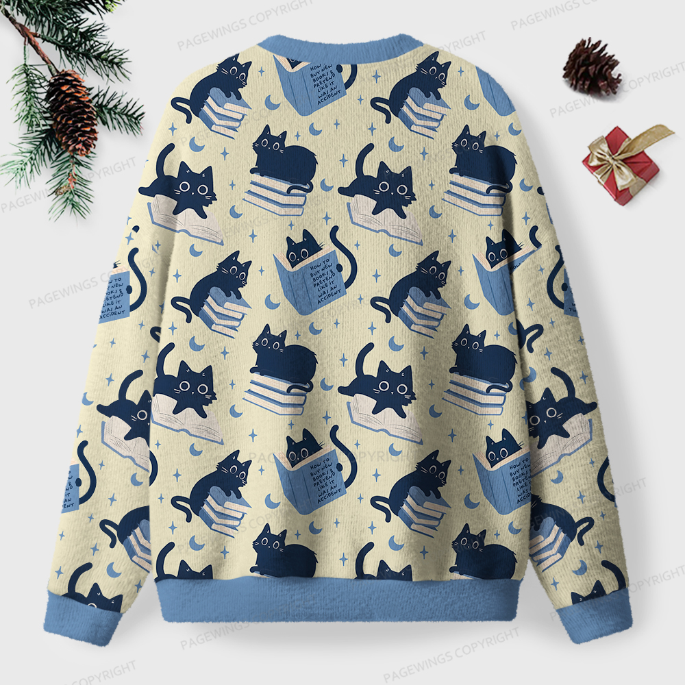 Pagewings Cat Reading Unisex Ugly Knit Sweatshirt