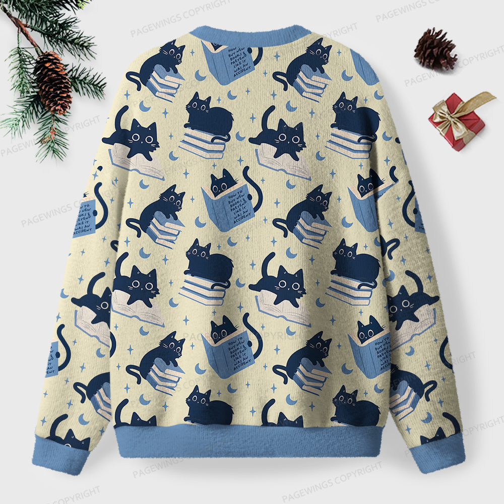 Pagewings Cat Reading Unisex Ugly Knit Sweatshirt