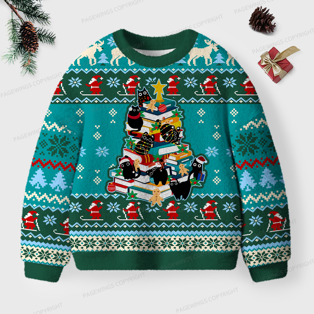 Pagewings Christmas Cat Unisex Ugly Knit Sweatshirt