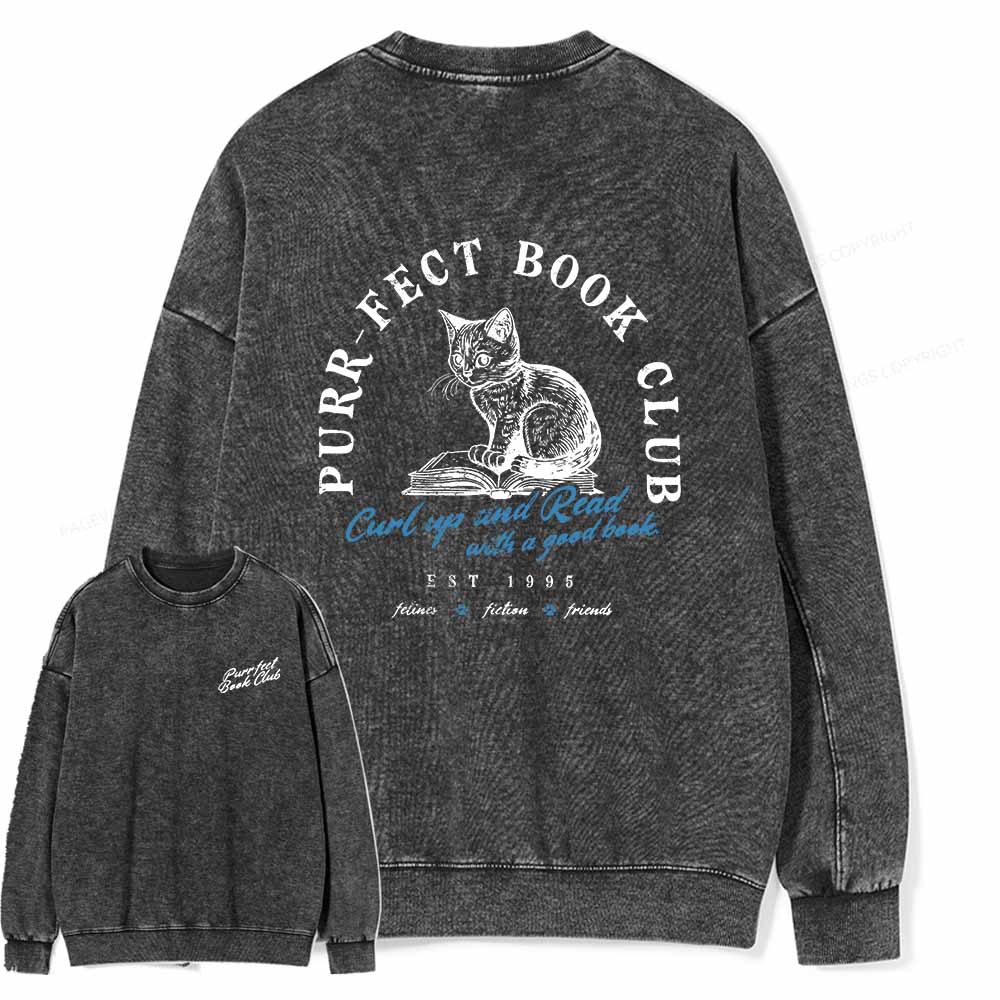Pagewings  Book Club T-shirt For Cat Lovers Unisex Washed Sweatshirt