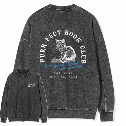 Pagewings  Book Club T-shirt For Cat Lovers Unisex Washed Sweatshirt