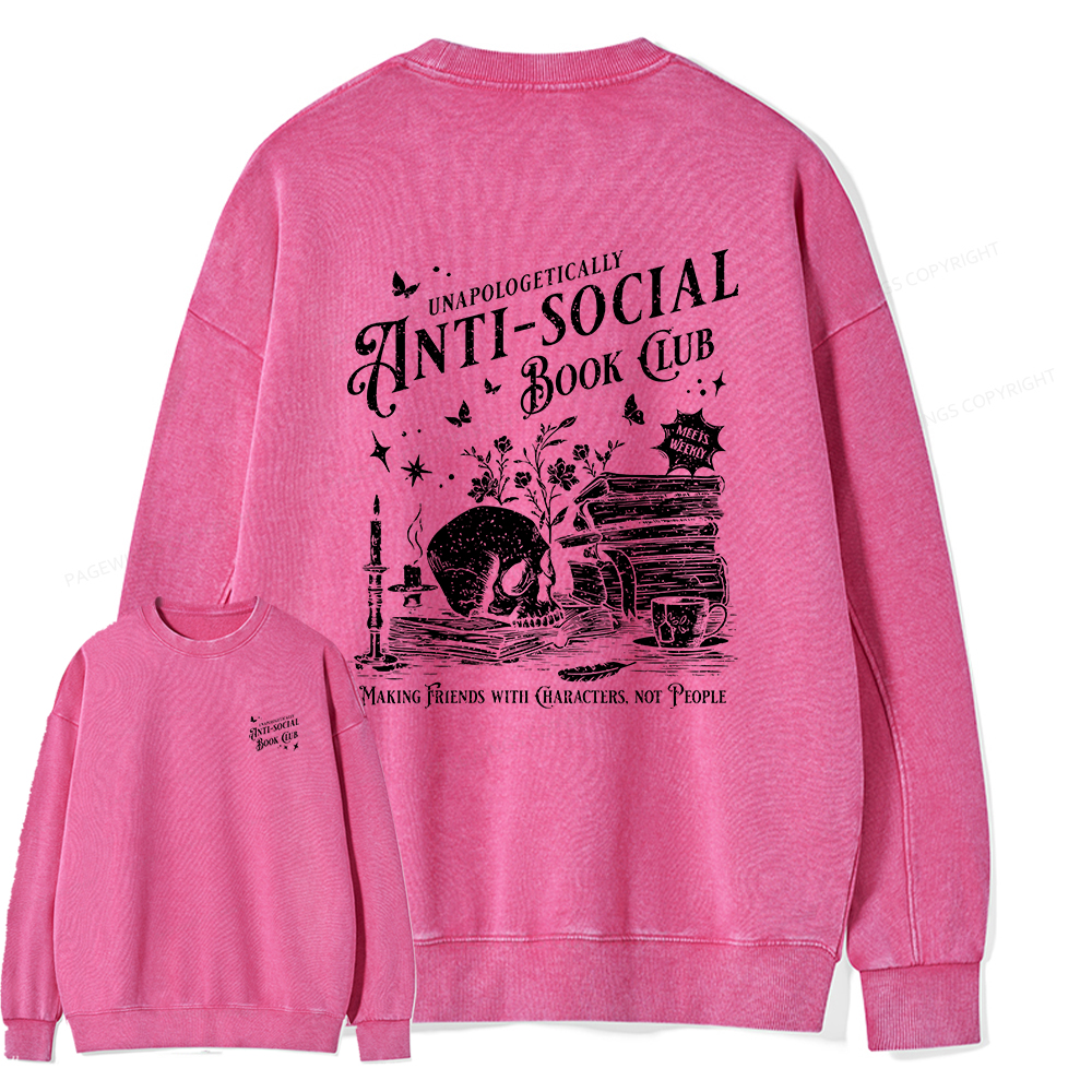 Pagewings Anti-social Book Club Comfort Colors Shirt Unisex Washed Sweatshirt