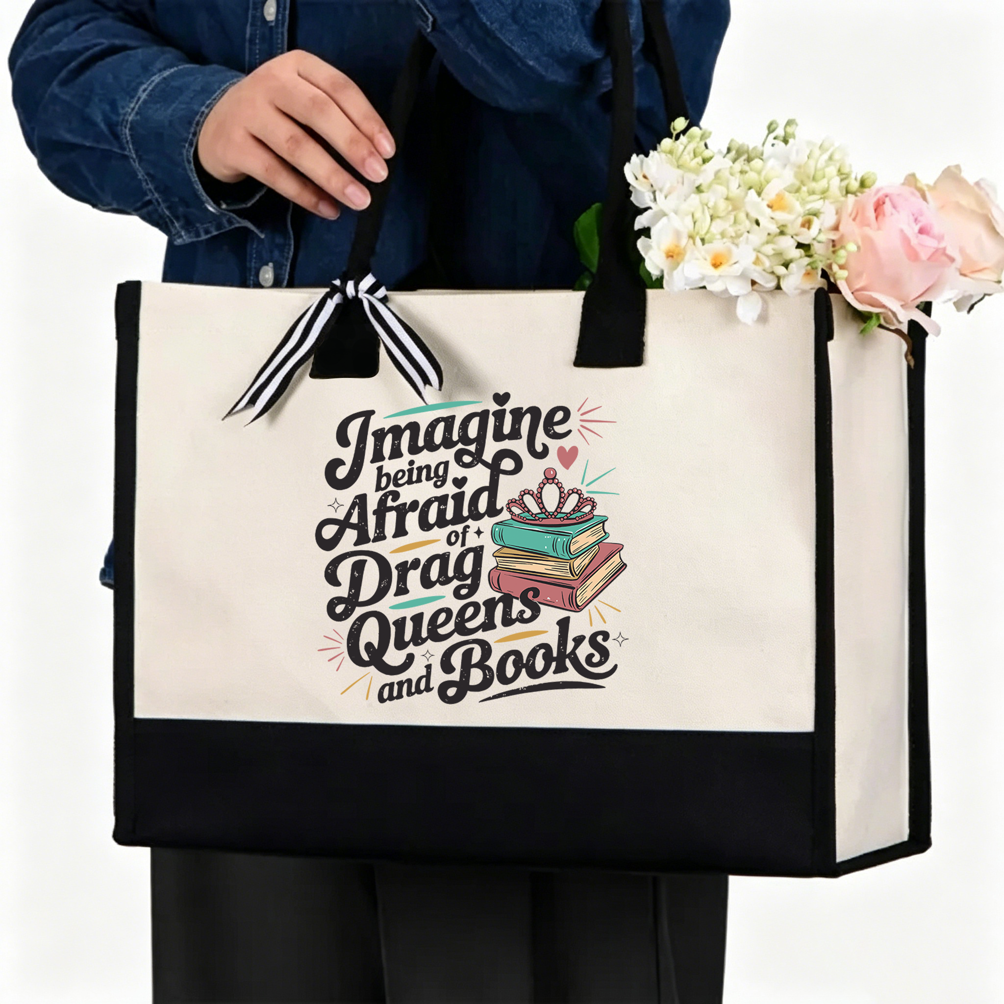 Pagewings Imagine Being Afraid Of Drag Queens And Books11701 Large Tote Bag