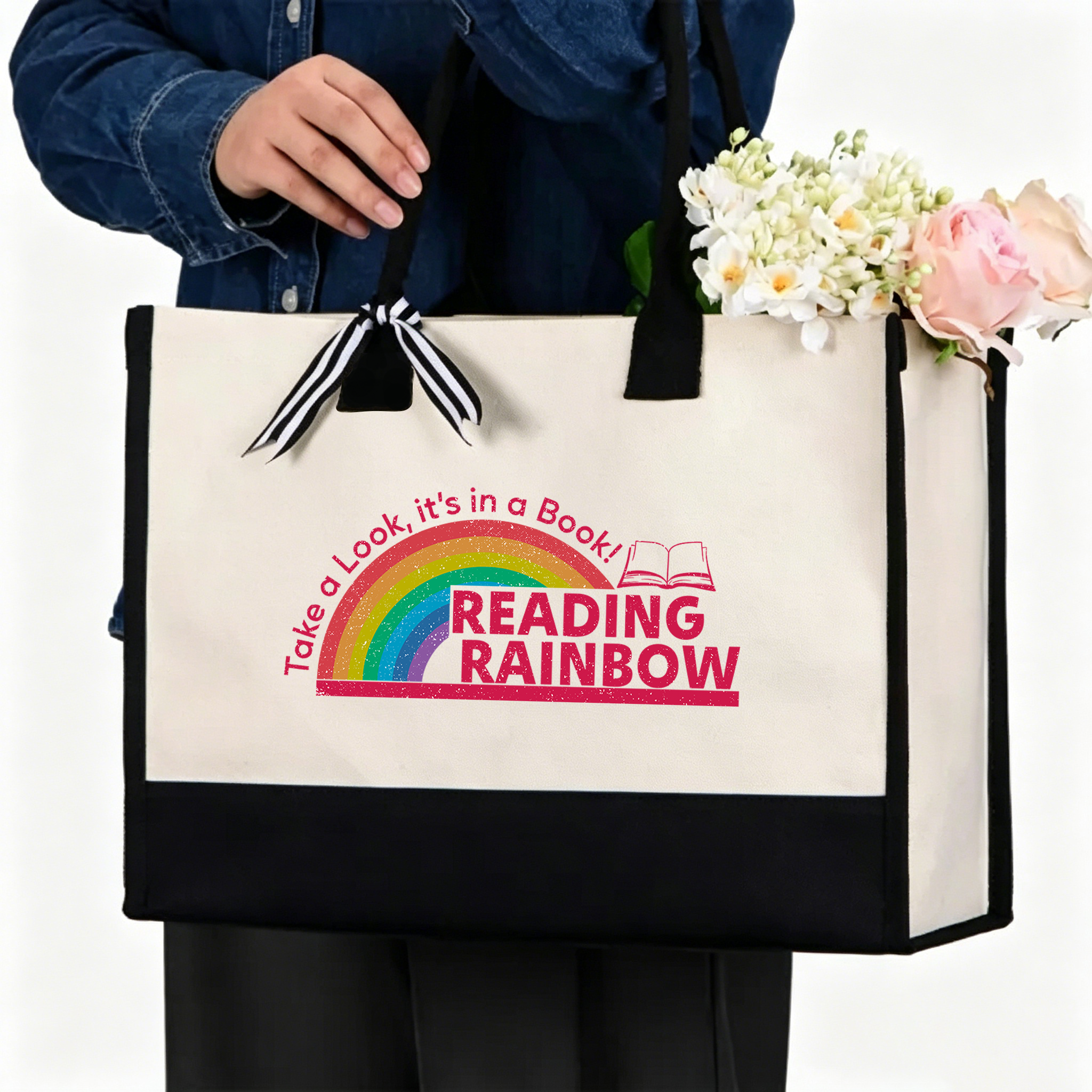 Pagewings Reading With Rainbow11479 Large Tote Bag