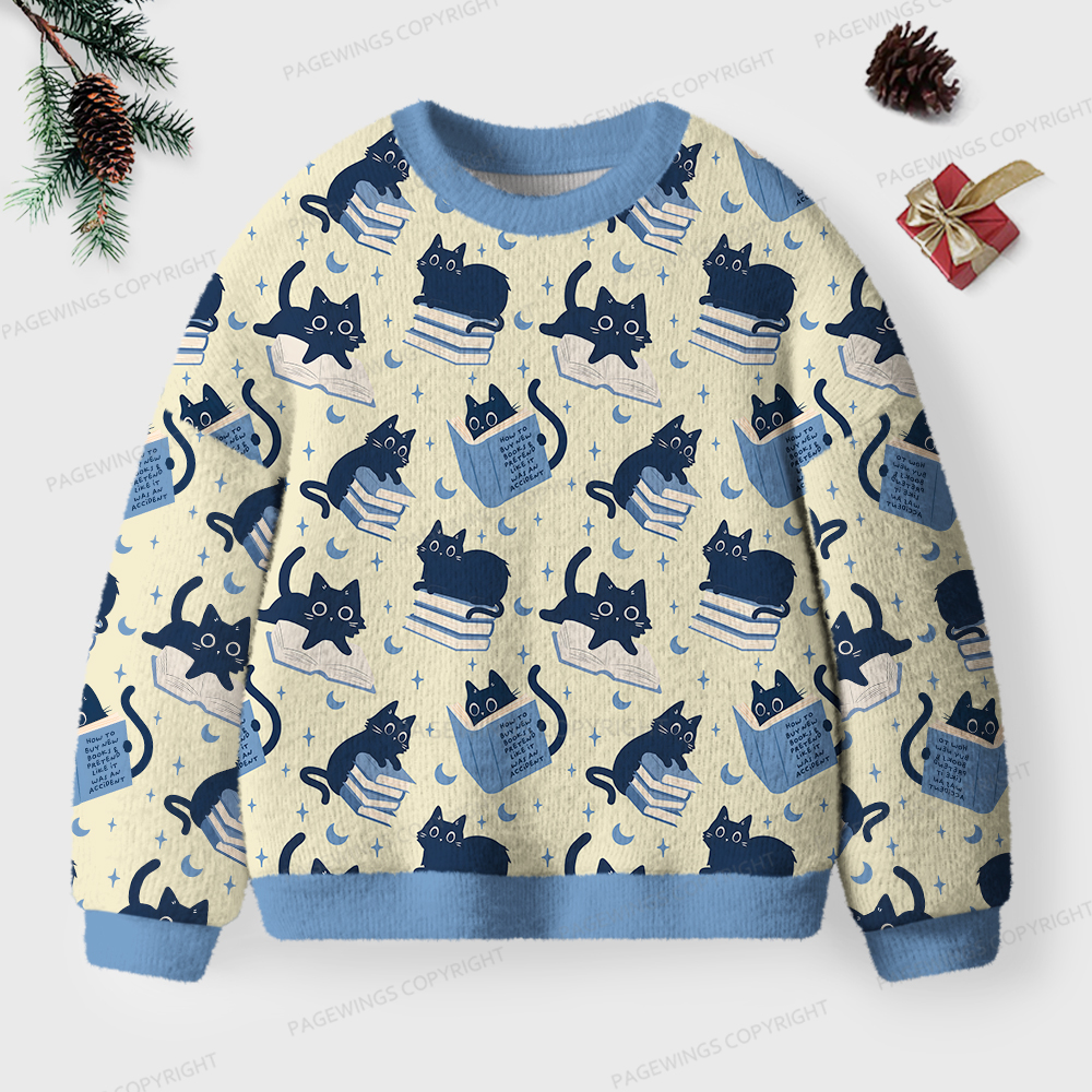 Pagewings Cat Reading Unisex Ugly Knit Sweatshirt