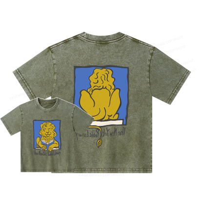 Pagewings Vintage New York Library Tee Unique Find Unisex Kids Washed T-shirt