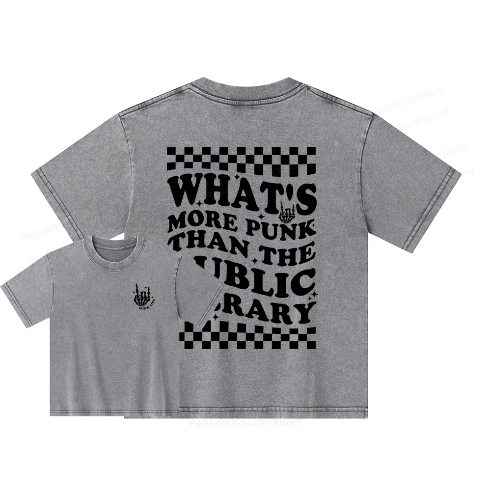 Pagewings punk the public library Unisex Kids Washed T-shirt