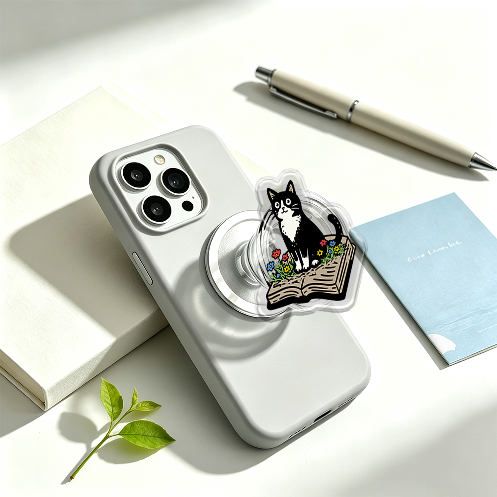Pagewings Cat Sitting On Open Book Phone Grip