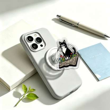 Pagewings Cat Sitting On Open Book Phone Grip