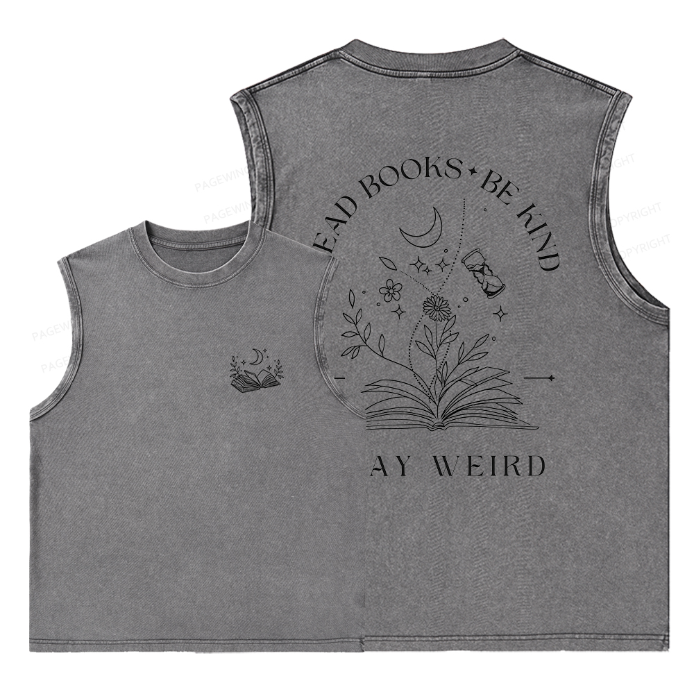 Pagewings Comfort Colors Read Books Be Kind Stay Weird Unisex Washed Tank Top