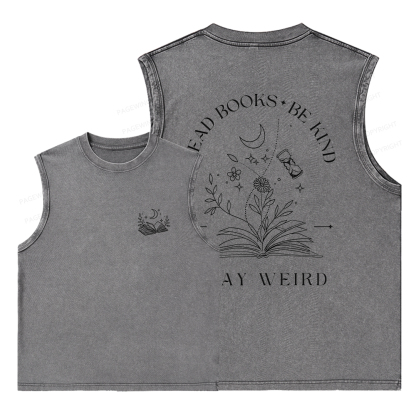Pagewings Comfort Colors Read Books Be Kind Stay Weird Unisex Washed Tank Top